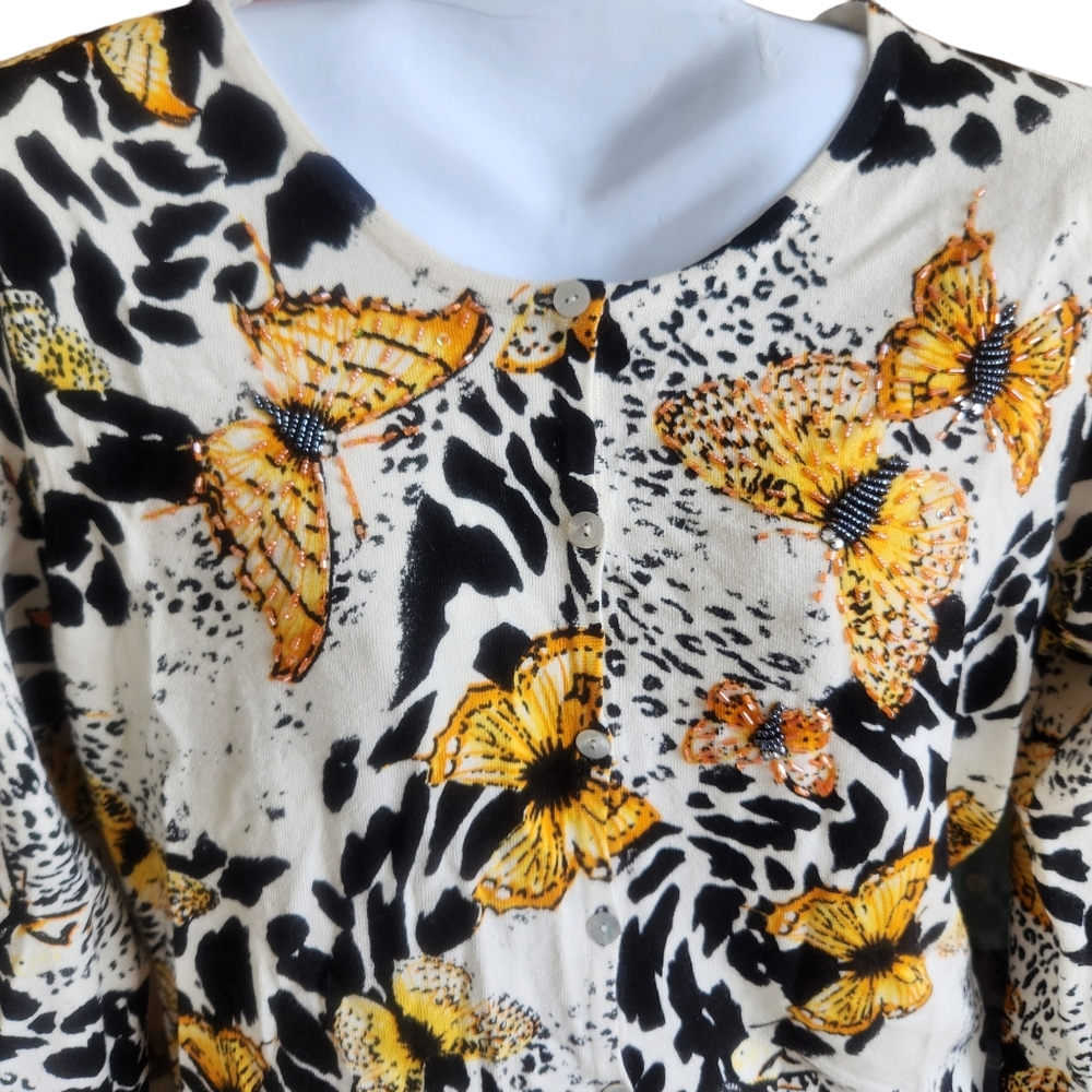 Venue Vintage Inspired Y2K Nostalgic Beaded Butterfly Cardigan Knit Sweater  M - Picture 2 of 14